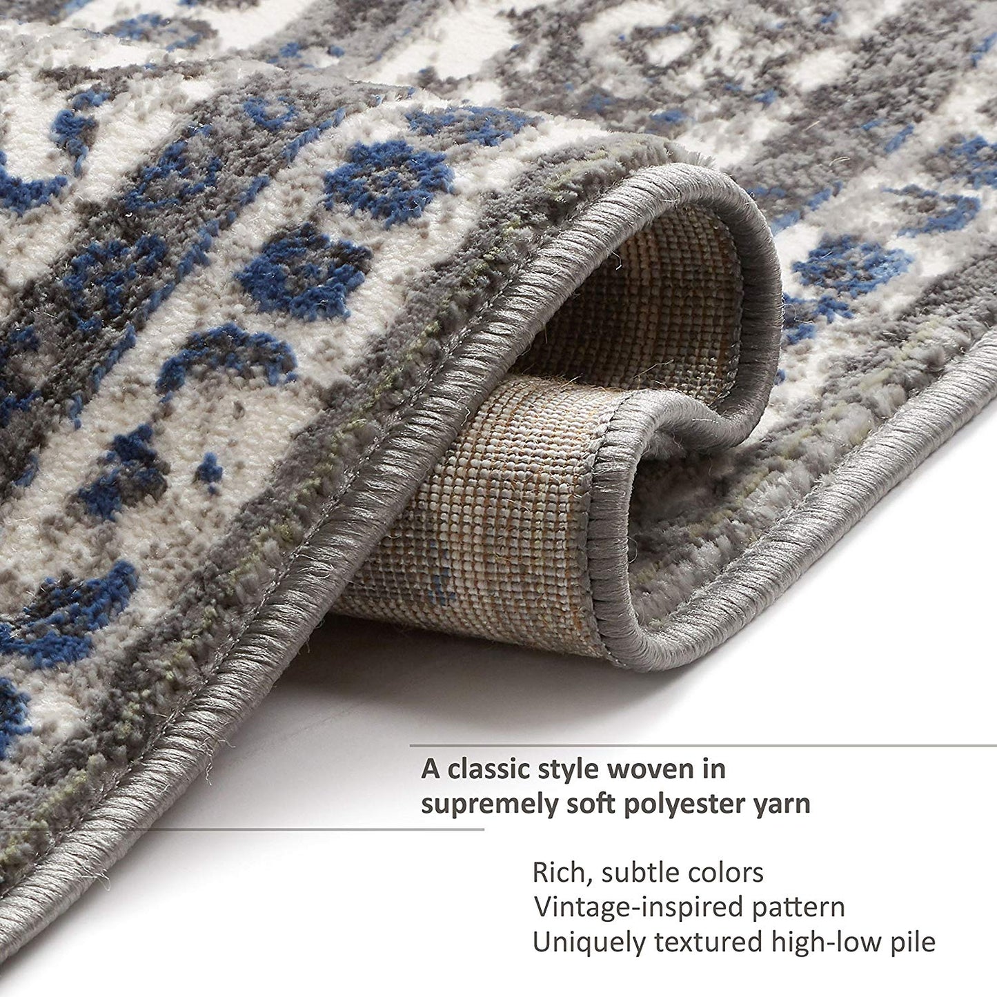 Modern Distressed Persian Design Grey Blue Area Rug