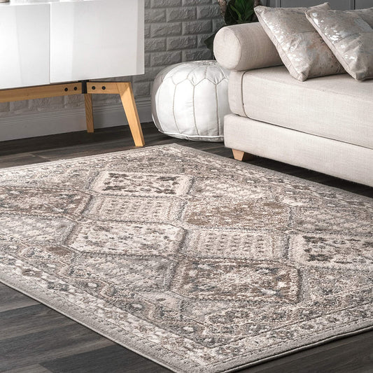 Becca Vintage Tile Area Rug,  Oval, Grey
