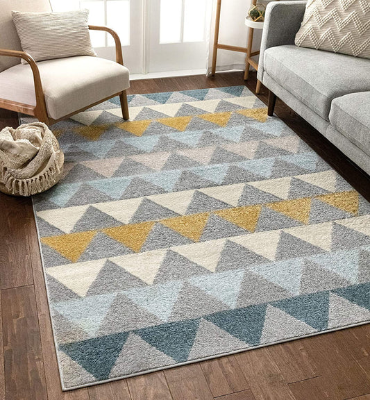 Triangles Geometric Grey Gold Area Rug