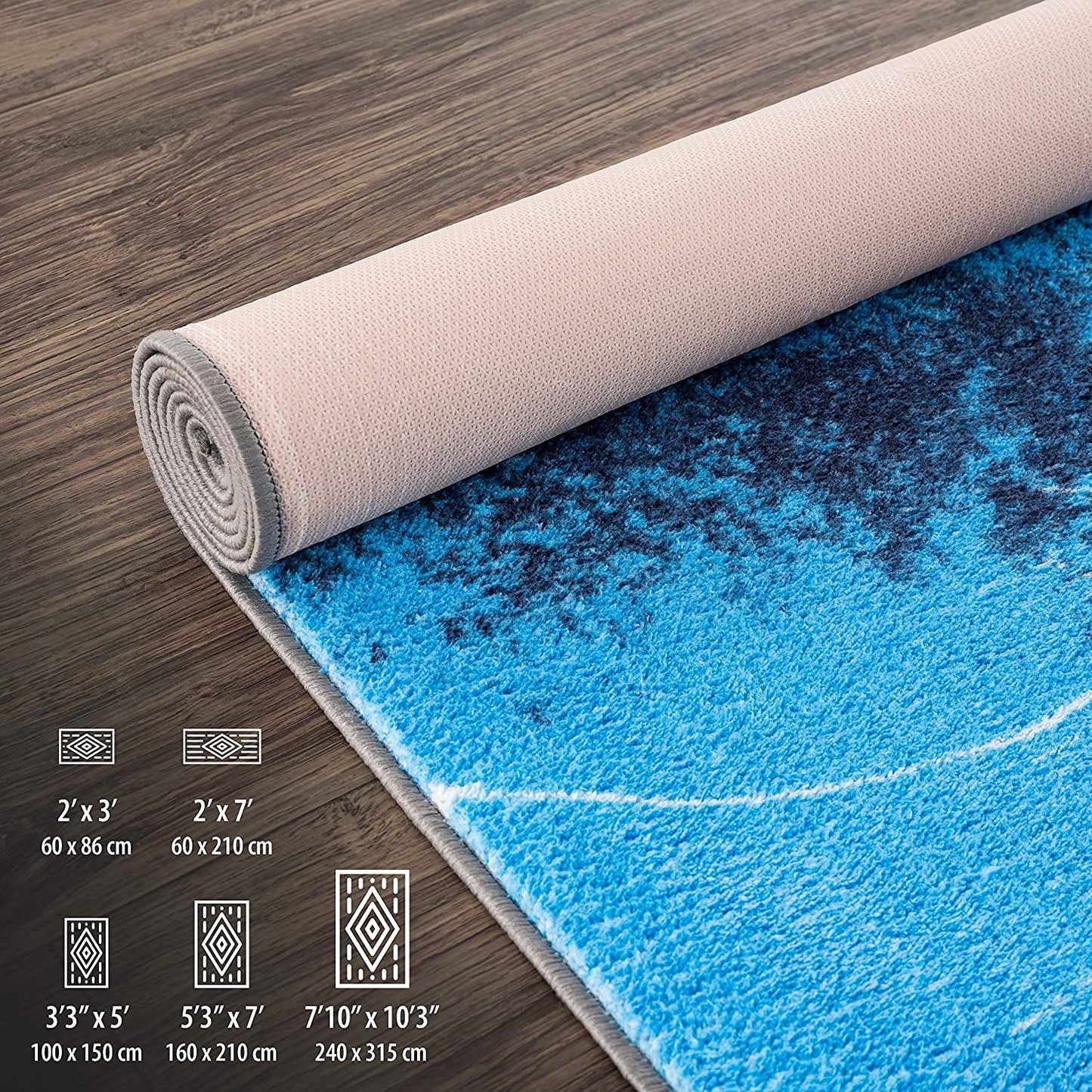 Modern Floral Blue Grey Non Slip Large Flower Area Rug