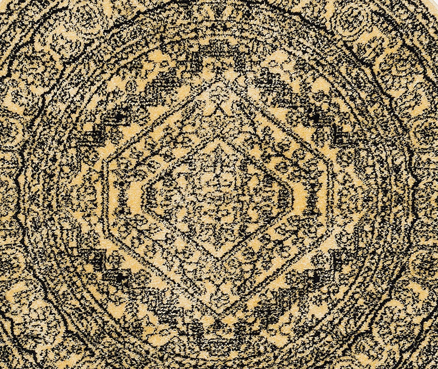 Oriental Vintage Distressed Medallion Gold/Black Soft Area Rug
