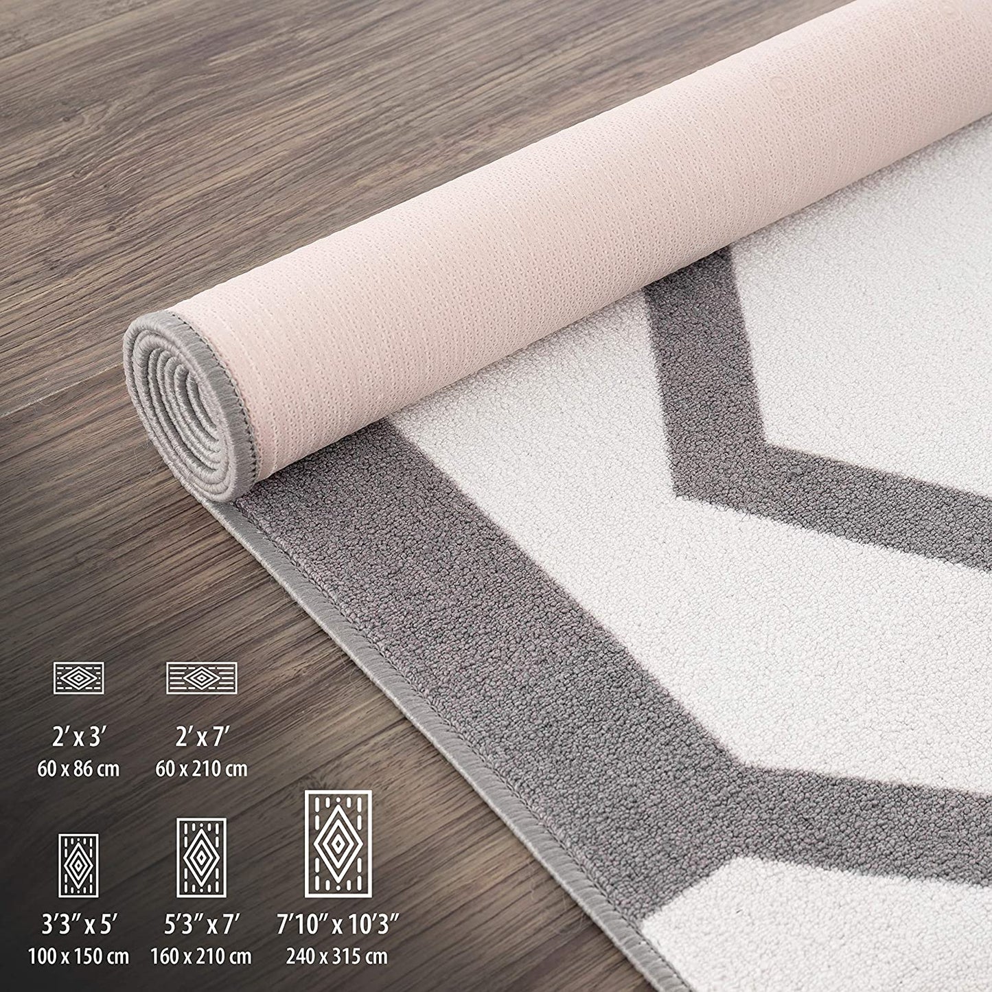Modern Geometric Grey Non-Slip Area Rug