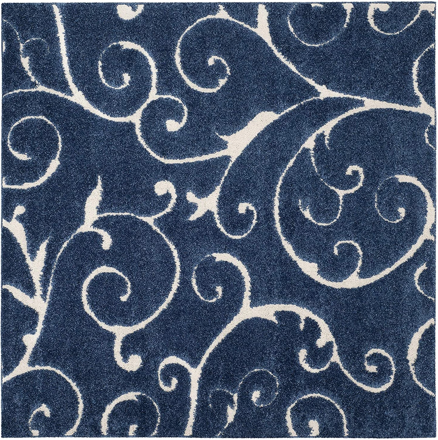 Premium Swirl Thick Plush  Dark Blue/Cream   Area Shag Rug