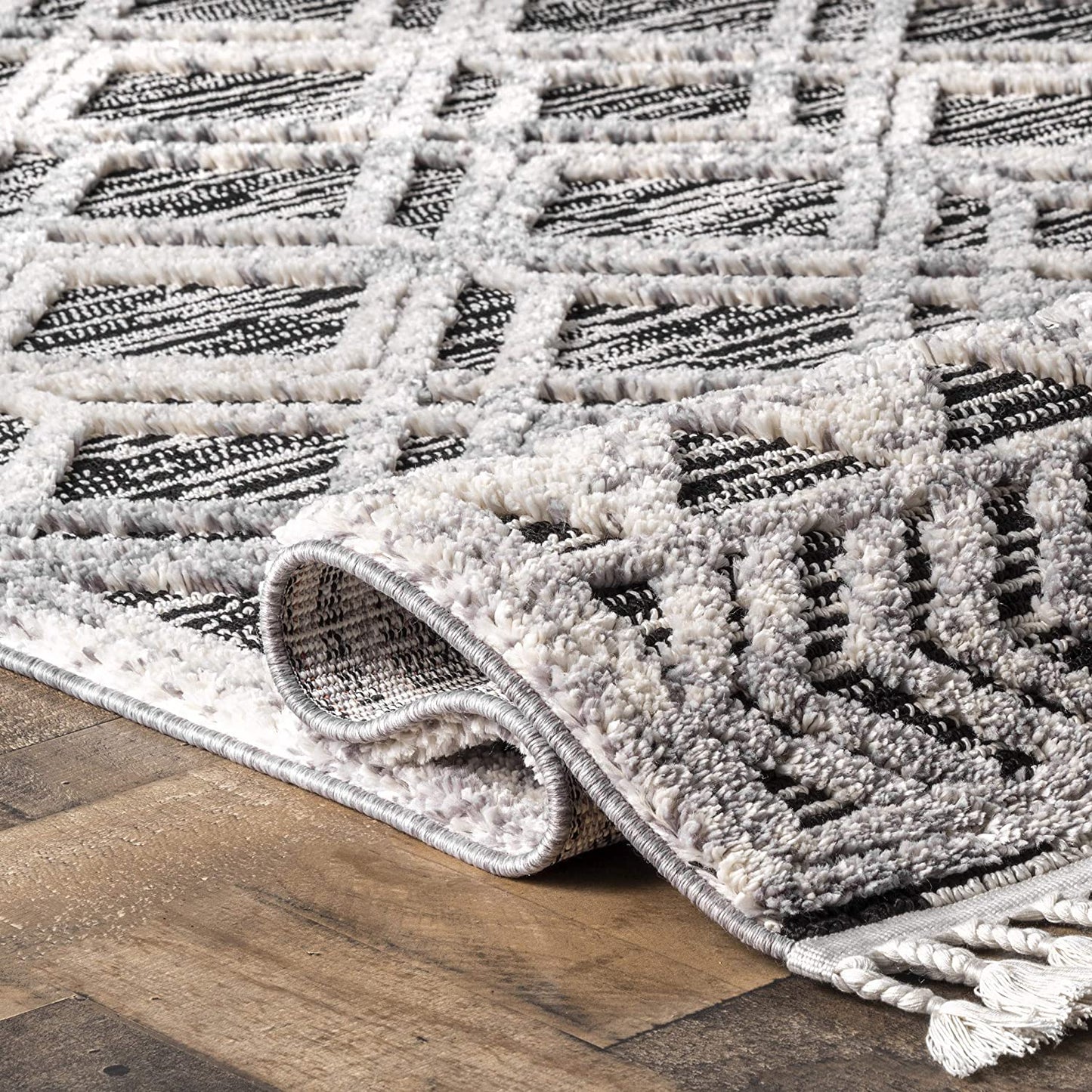 Ansley Soft Lattice Textured Tassel Runner Rug Grey
