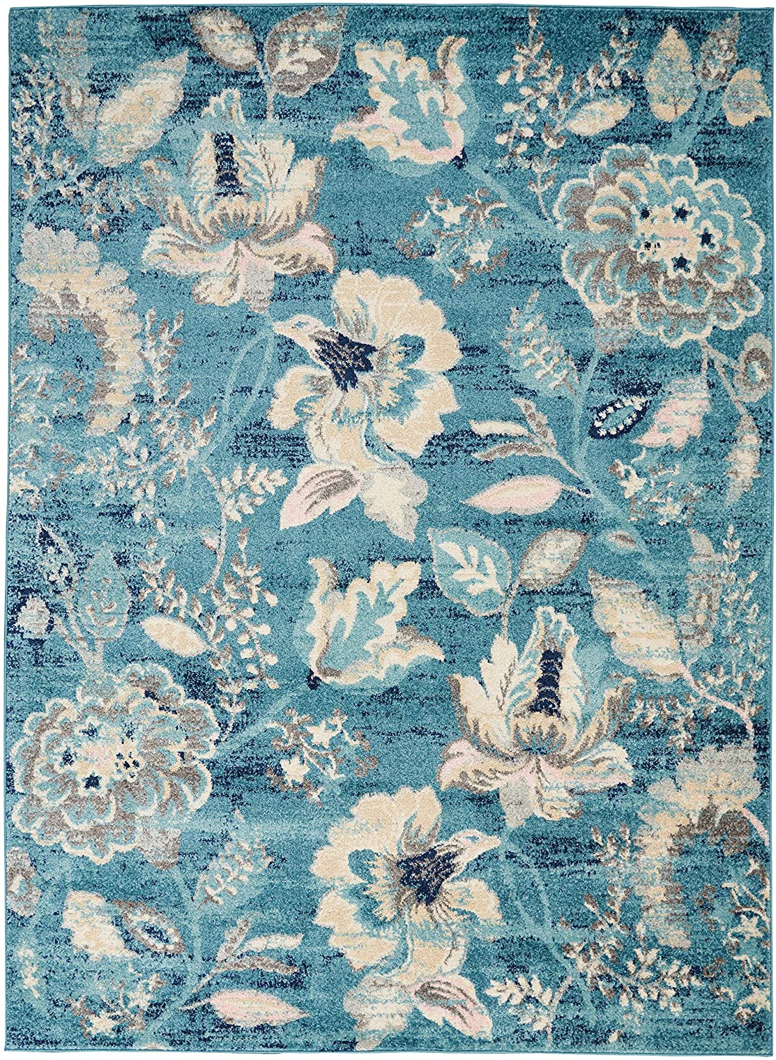 Tranquil Eclectic Floral Turquoise Soft Area Rug