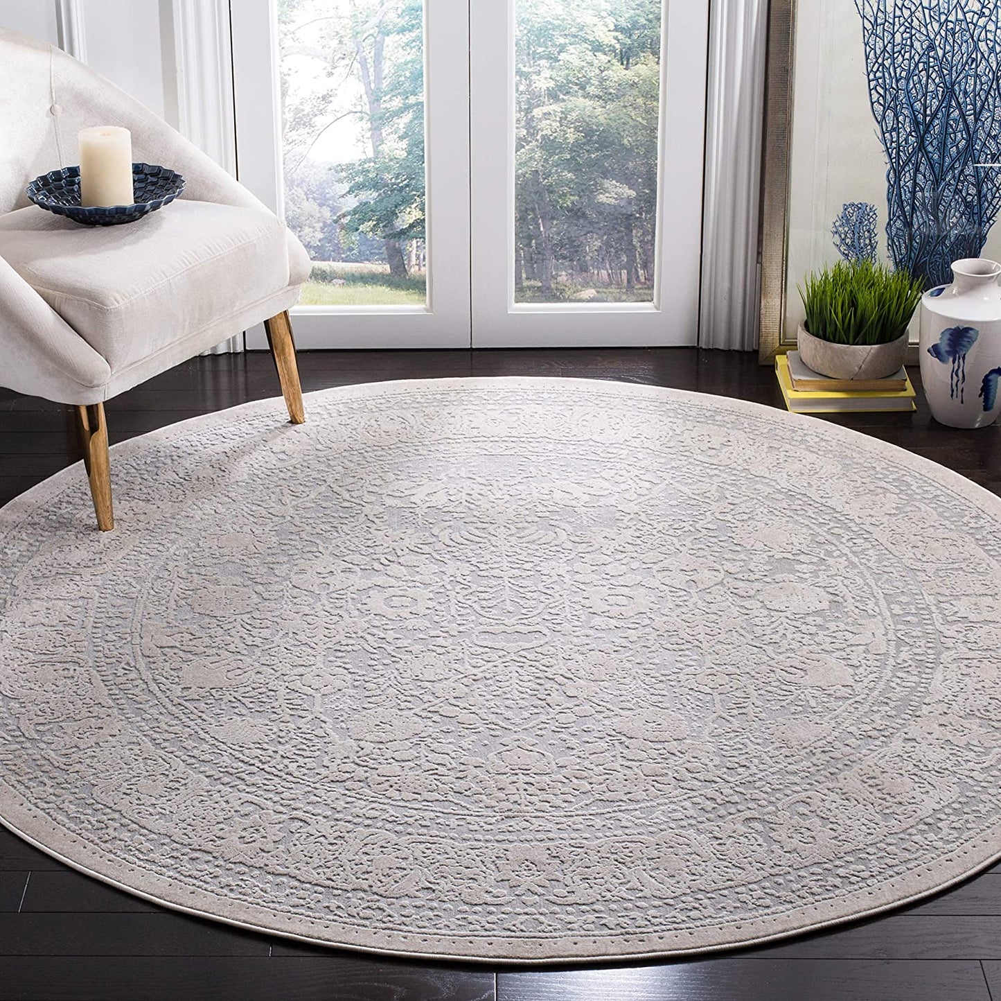 Reflection Collection Vintage Distressed Soft Area Rug Light Grey / Cream