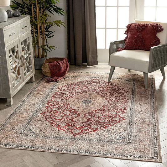 Tonti Red Distressed Persian Area Rug