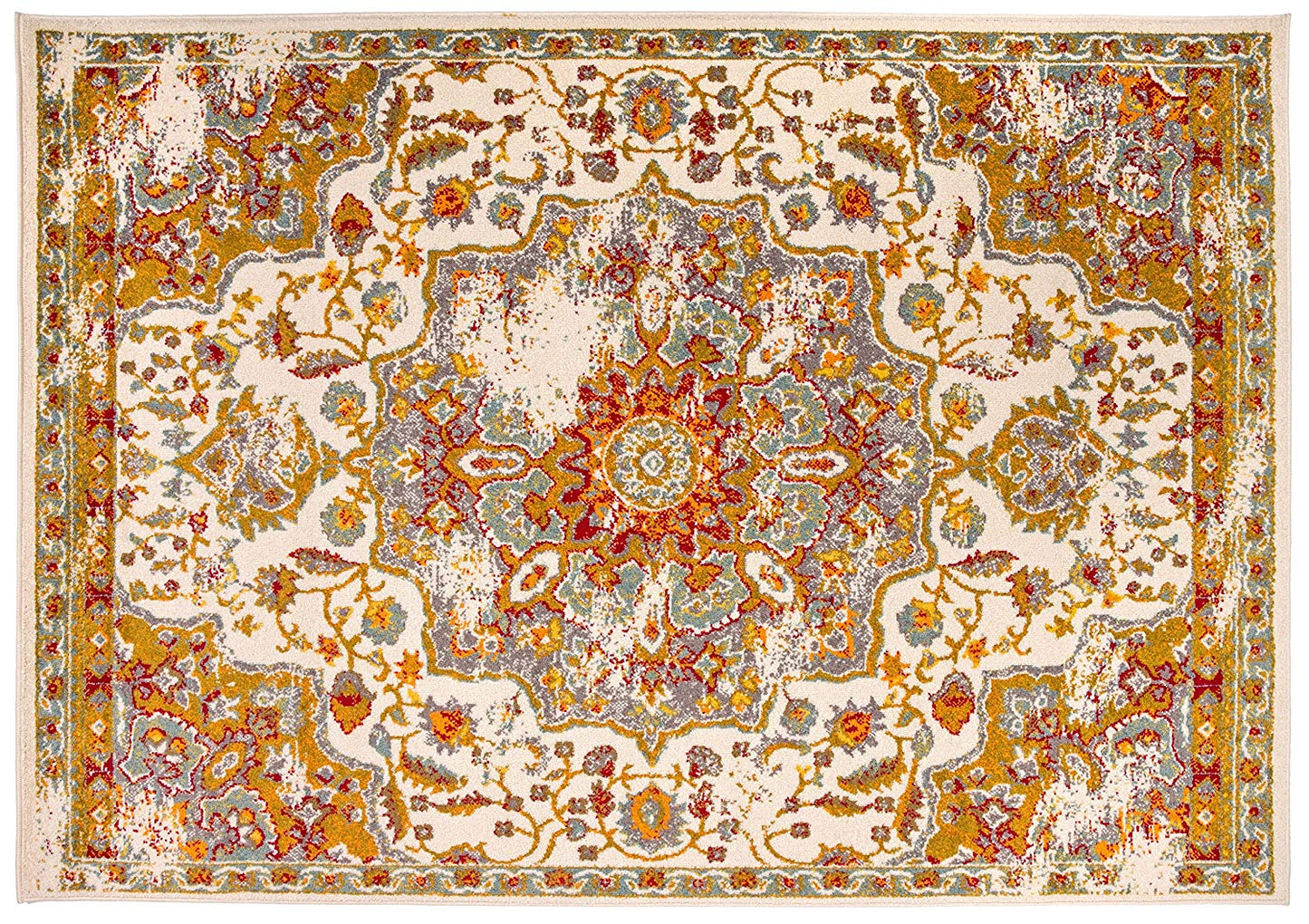 Traditional Distressed Cream Multi-color Area Rug