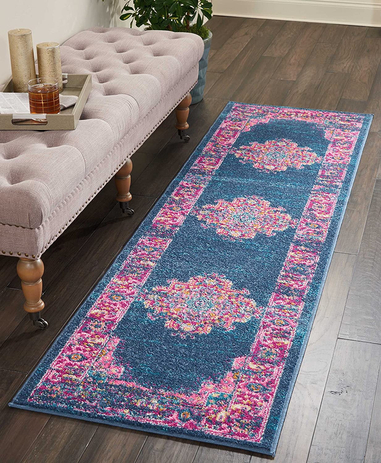Passion Blue Fuchsia Boho Soft Area Rug