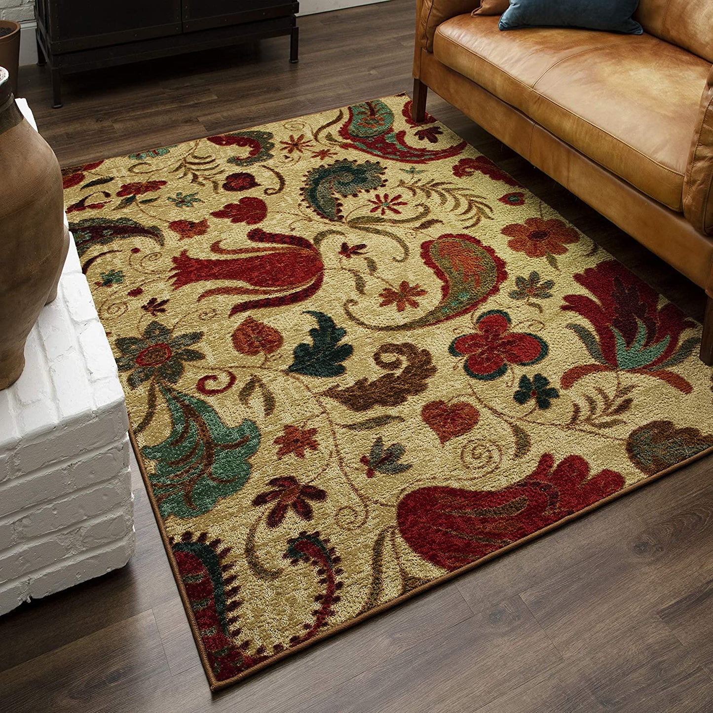 Acres Paisley Floral Soft Area Rug, Beige