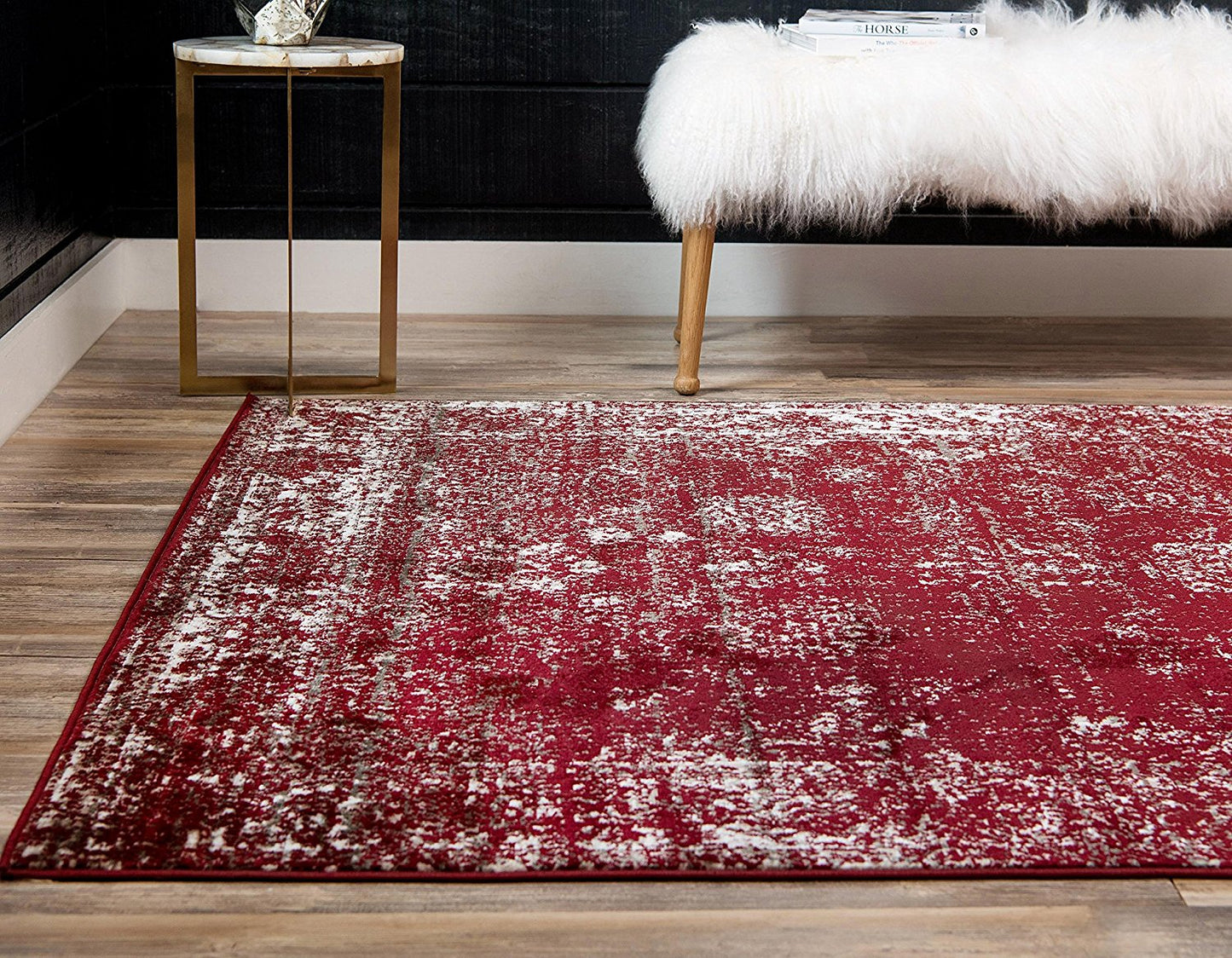 Vintage Distressed Bordered Burgundy Area Rugs