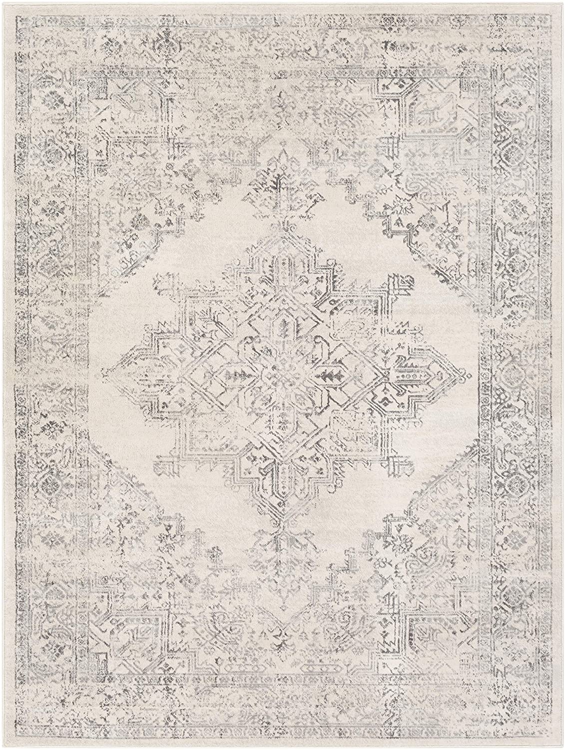 Saray Distressed Medallion Soft Area Rug - Ivory/Grey