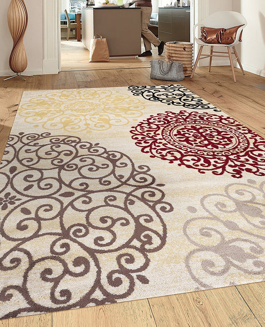 Floral Cream Brown Red Area Rugs