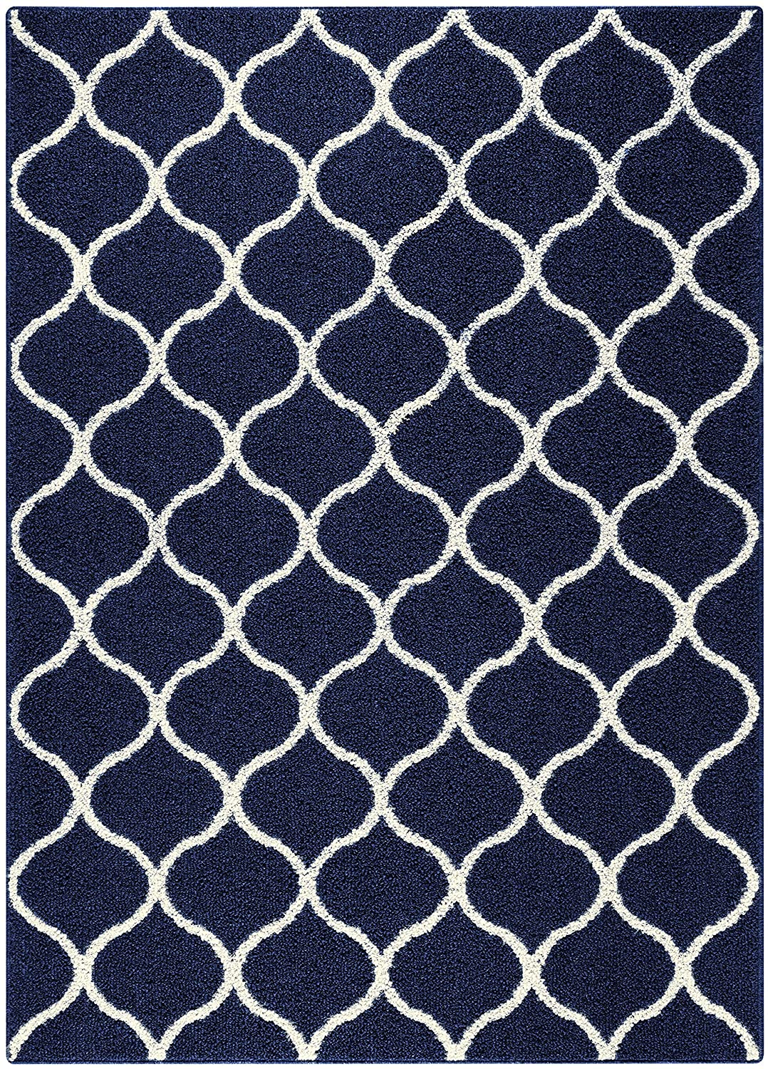 Maples Rugs Rebecca Contemporary Runner Rug Non Slip Navy Blue/White