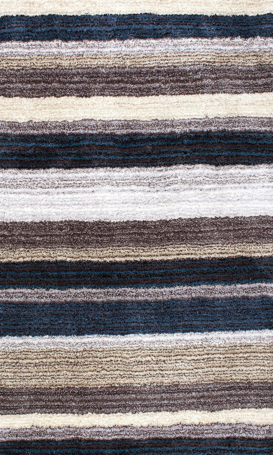 Premium Handmade Striped Blue Gray Plush Shag Area Rugs