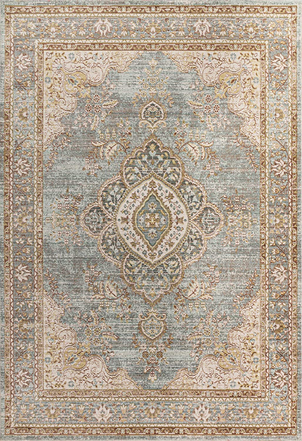 Khilana Floral Medallion Runner Rug, Chambray Blue/Ivory