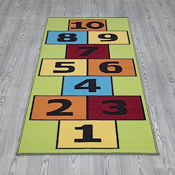 Machine Washable Wrinkle Free Abstract Hopscotch Design Cotton 3x6 Kid's Area Rug