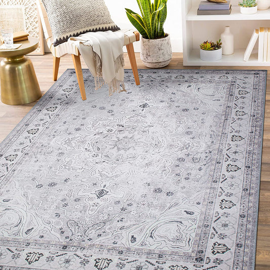 Transitional Medallion Stain Resistant Flat Weave Eco Friendly Premium Recycled Machine Washable Area Rug 5'x7' Gray