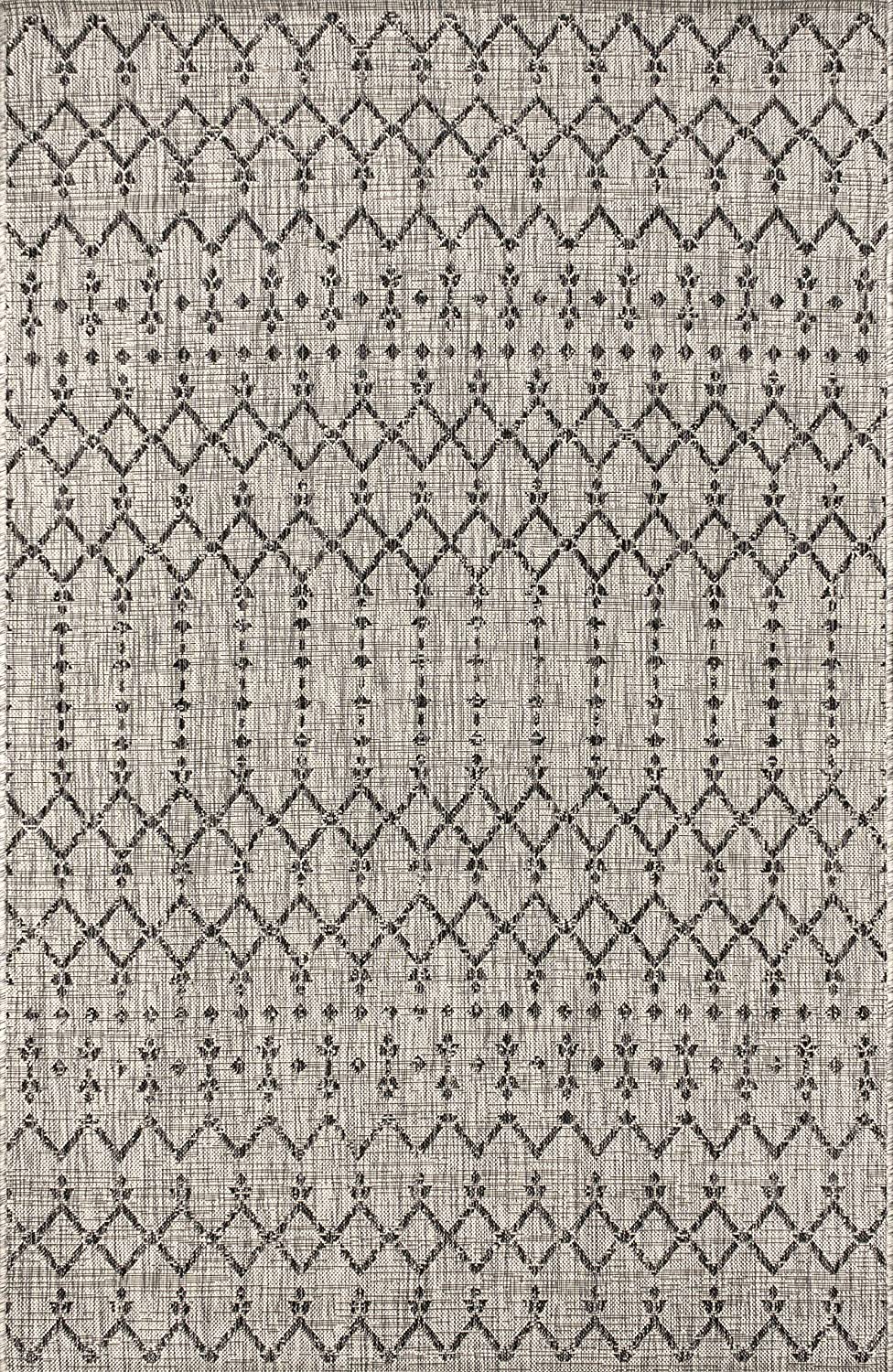 Moroccan Geometric Textured Weave Indoor/Outdoor Gray/Black