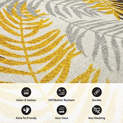 Minorca Floral Leaves Non-Shedding Outdoor Rugs - 2' x 7' Multi