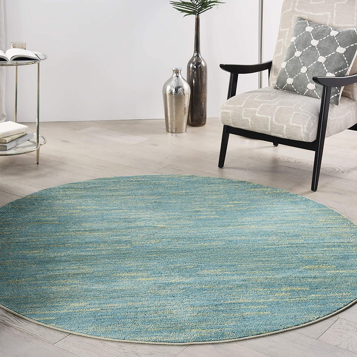 Solid Contemporary Blue Green Indorr/Outdorr Area Rug