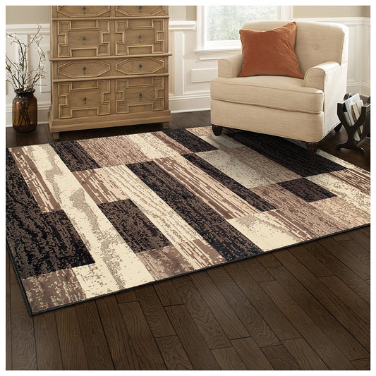 Geometric Brick Design Chocolate Brown Area Rug