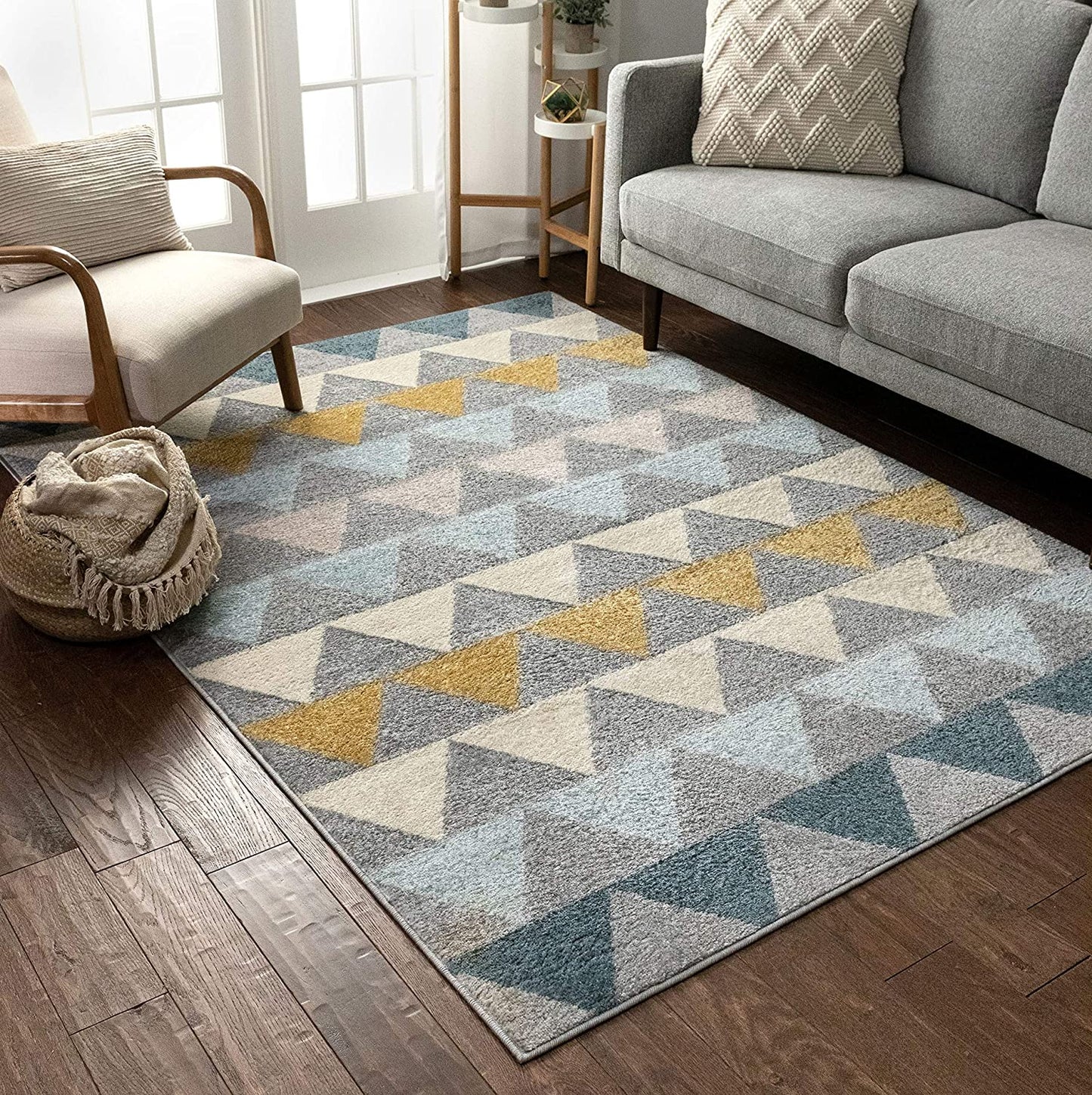 Triangles Geometric Grey Gold Area Rug