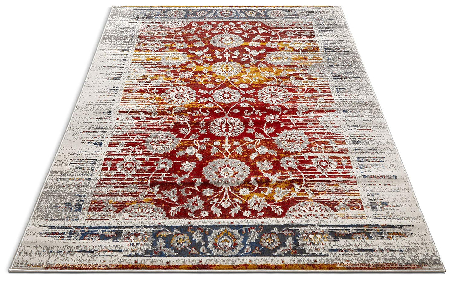 Modern Floral Persian Design Red Blue Area Rug