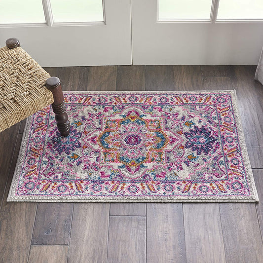 Persian Colorful Light Grey/Pink Area Rug