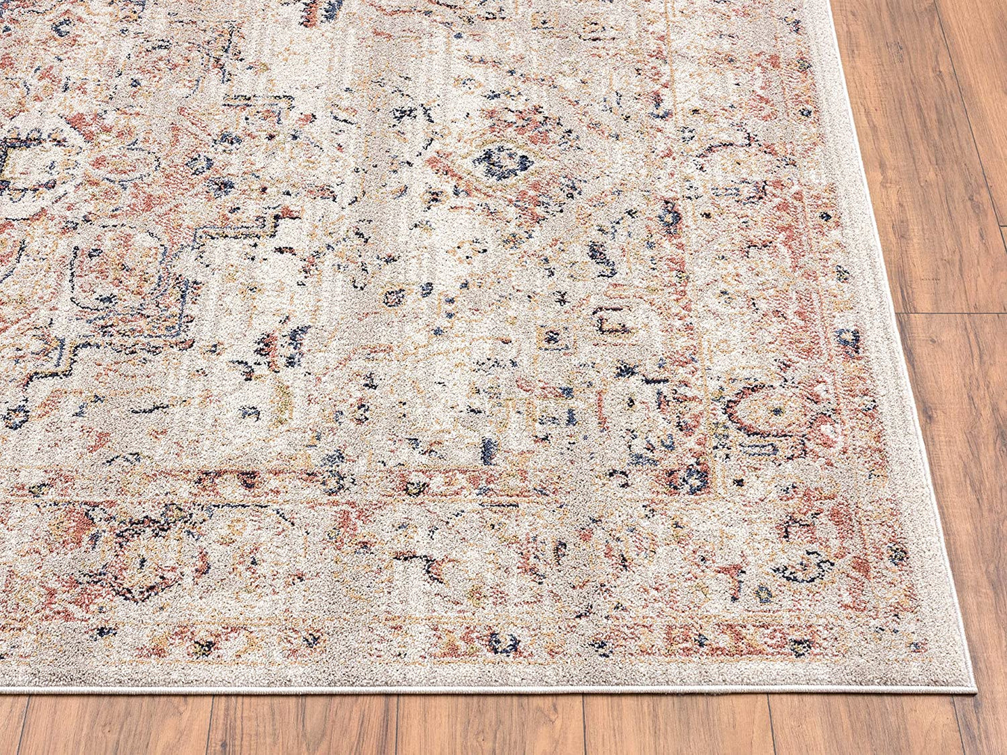 Traditional Cream & Beige Vintage Oriental Medallion Distressed Rug