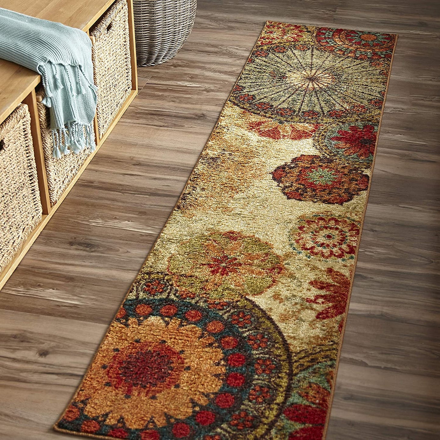 Multi-Color Floral Circle Area Rug Non-Slip