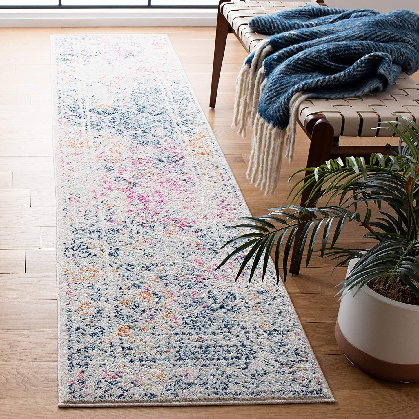 Moroccan Boho Distressed  Ivory / Dark Blue
