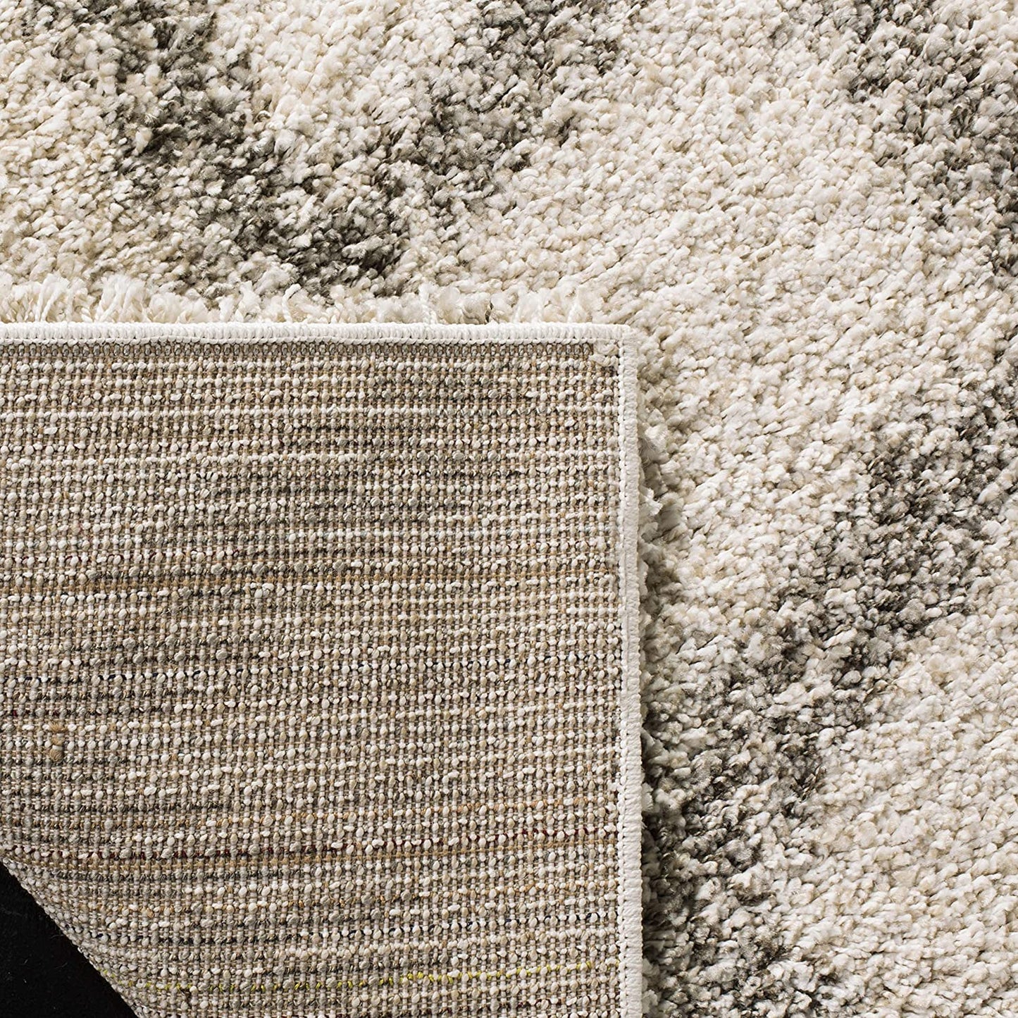 SAFAVIEH Hudson Shag Collection Moroccan Trellis Non-Shedding Living Room Bedroom Dining Room Entryway Plush 2-inch Thick Runner, , Ivory / Grey