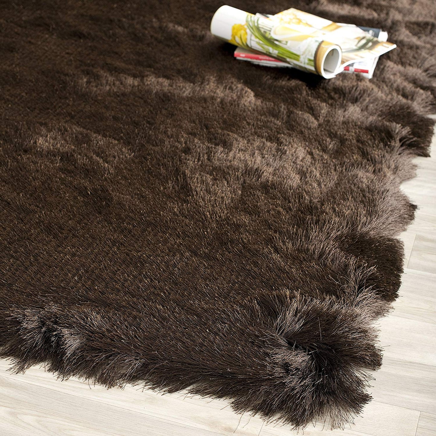 Premium Handmade Silken Chocolate Plush Shag Area Rug