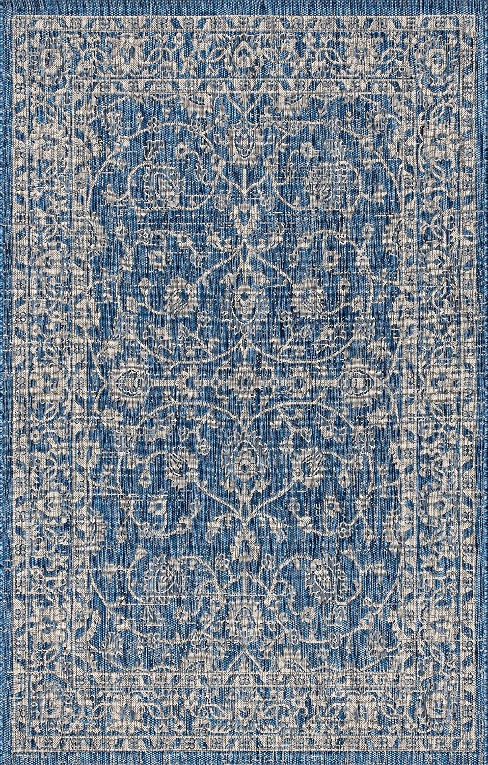 Palazzo Vine and Border Textured Weave Indoor/Outdoor Navy/Gray