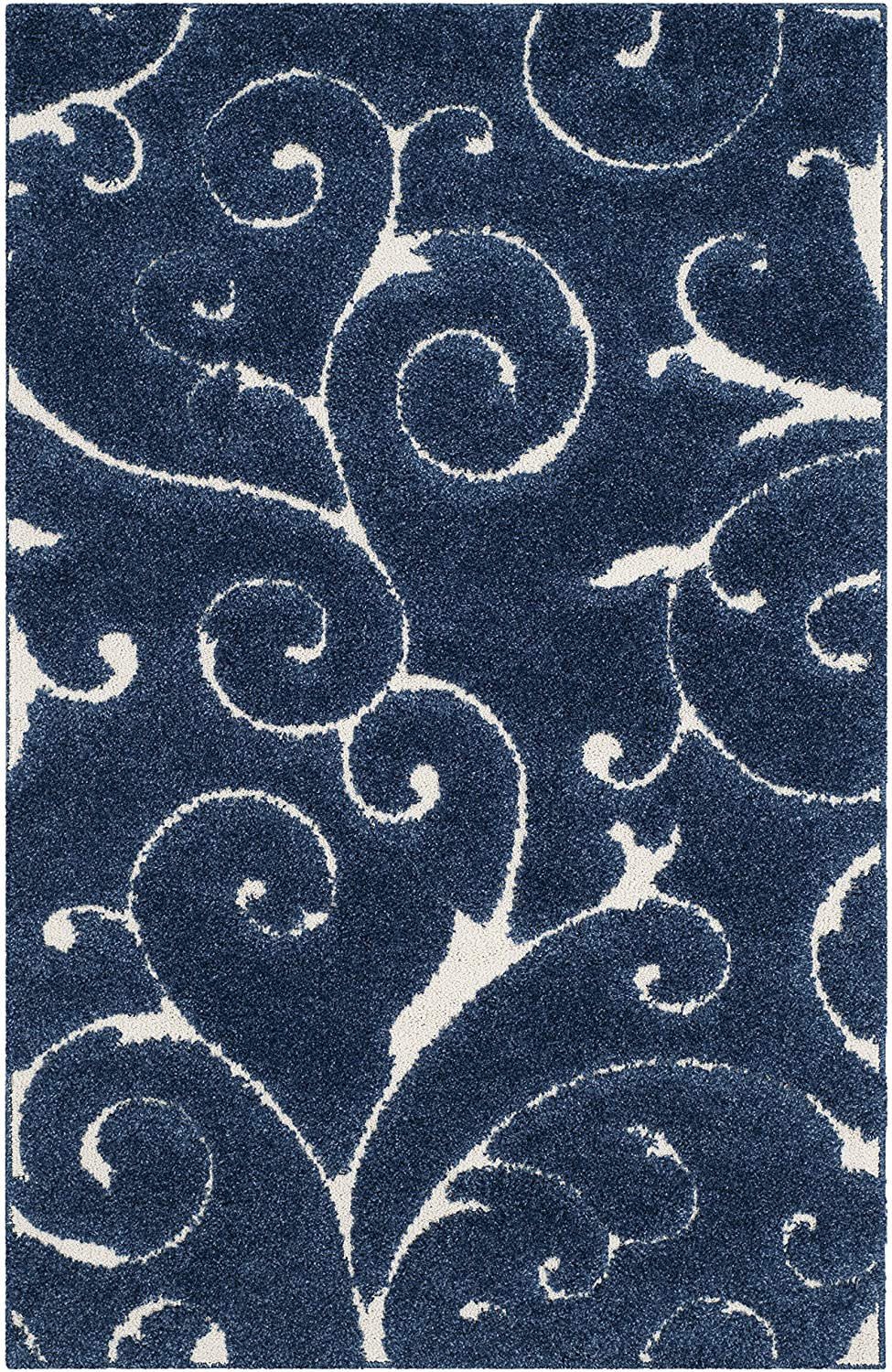Premium Swirl Thick Plush  Dark Blue/Cream   Area Shag Rug