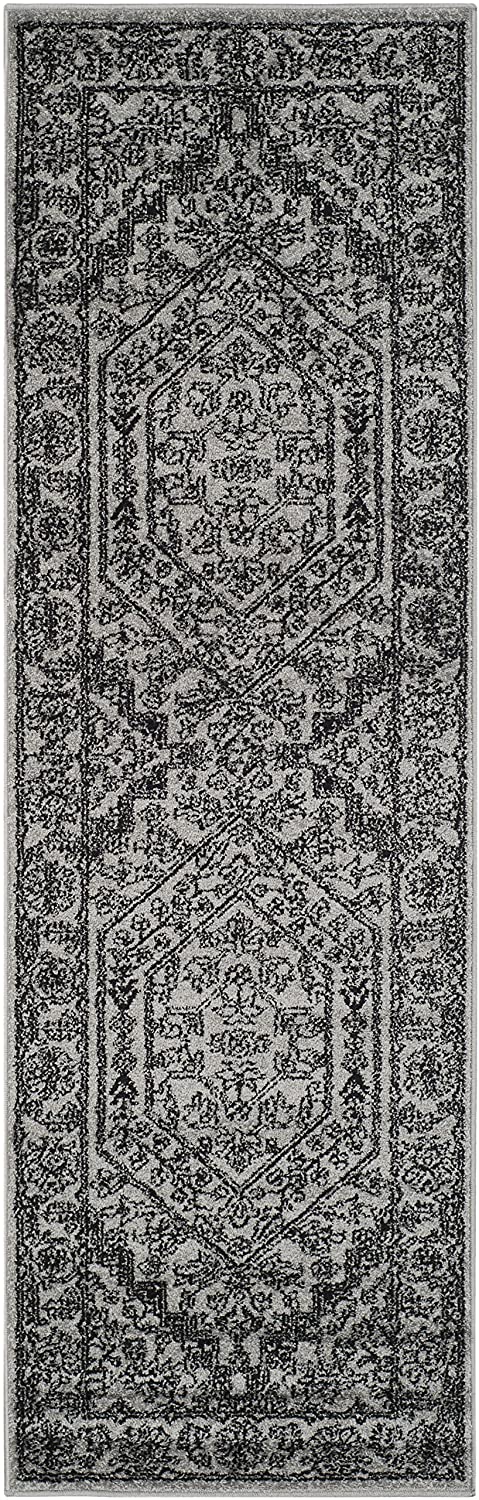 Oriental Vintage Distressed Medallion Silver/Black Soft Area Rug