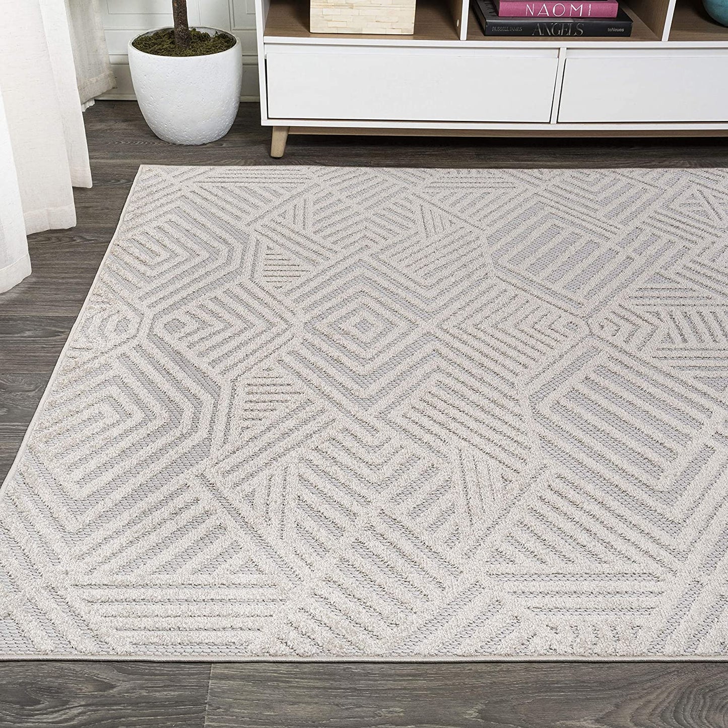 Art Deco Geometric Indoor/Outdoor Beige Area Rug