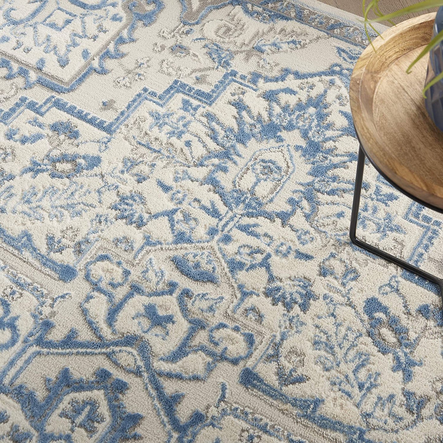 Persian Floral Traditional Ivory Blue Soft Area Rug