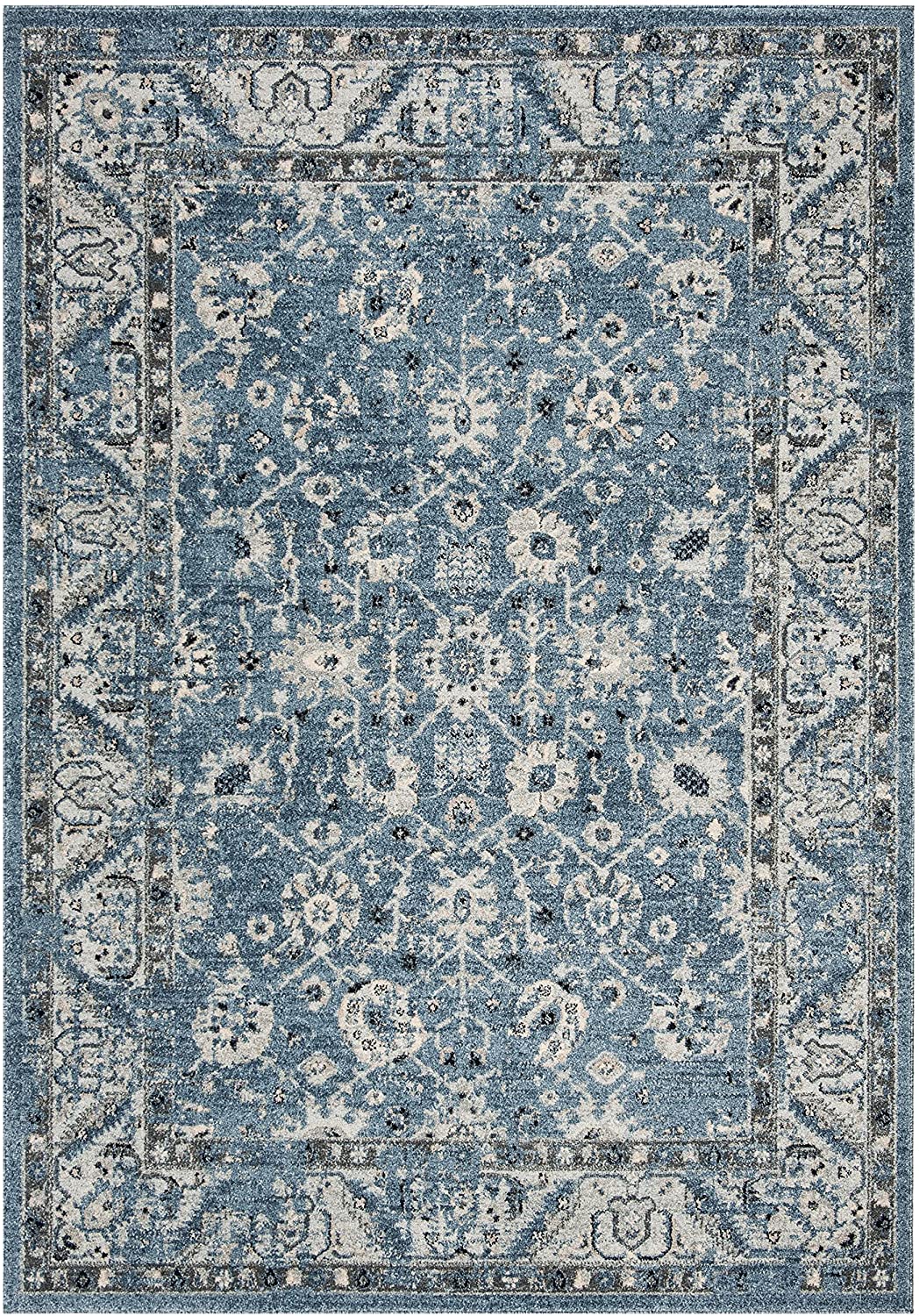 Oriental Distressed Non-Shedding Home Area Rug Grey / Dark Grey
