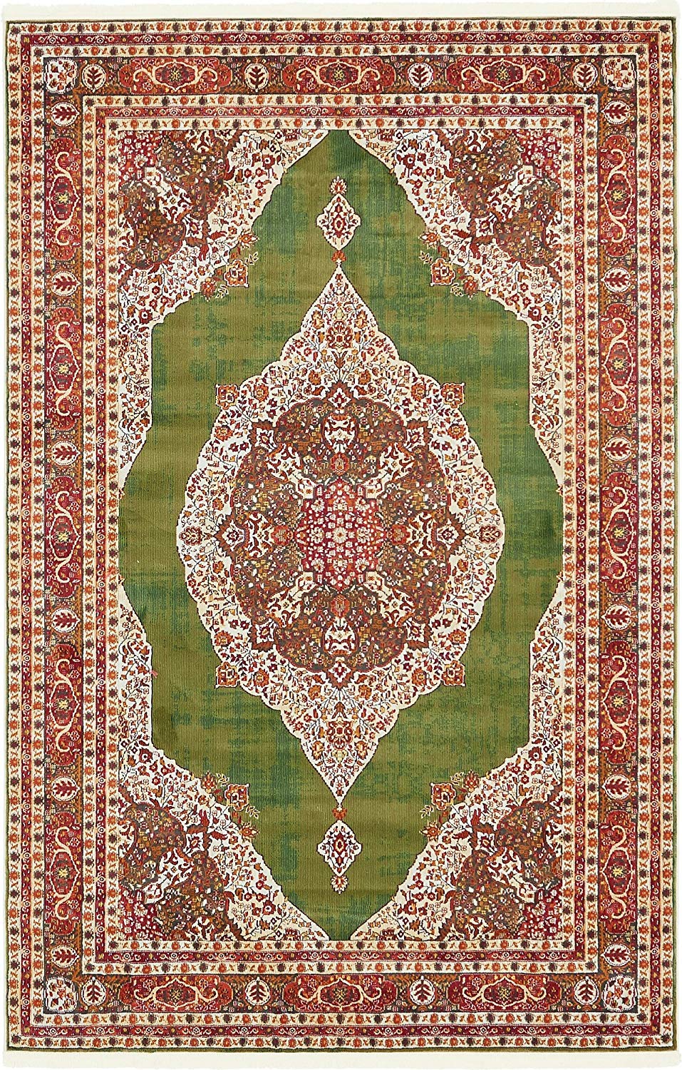 Vintage traditional Green Ivory Red Area Rugs