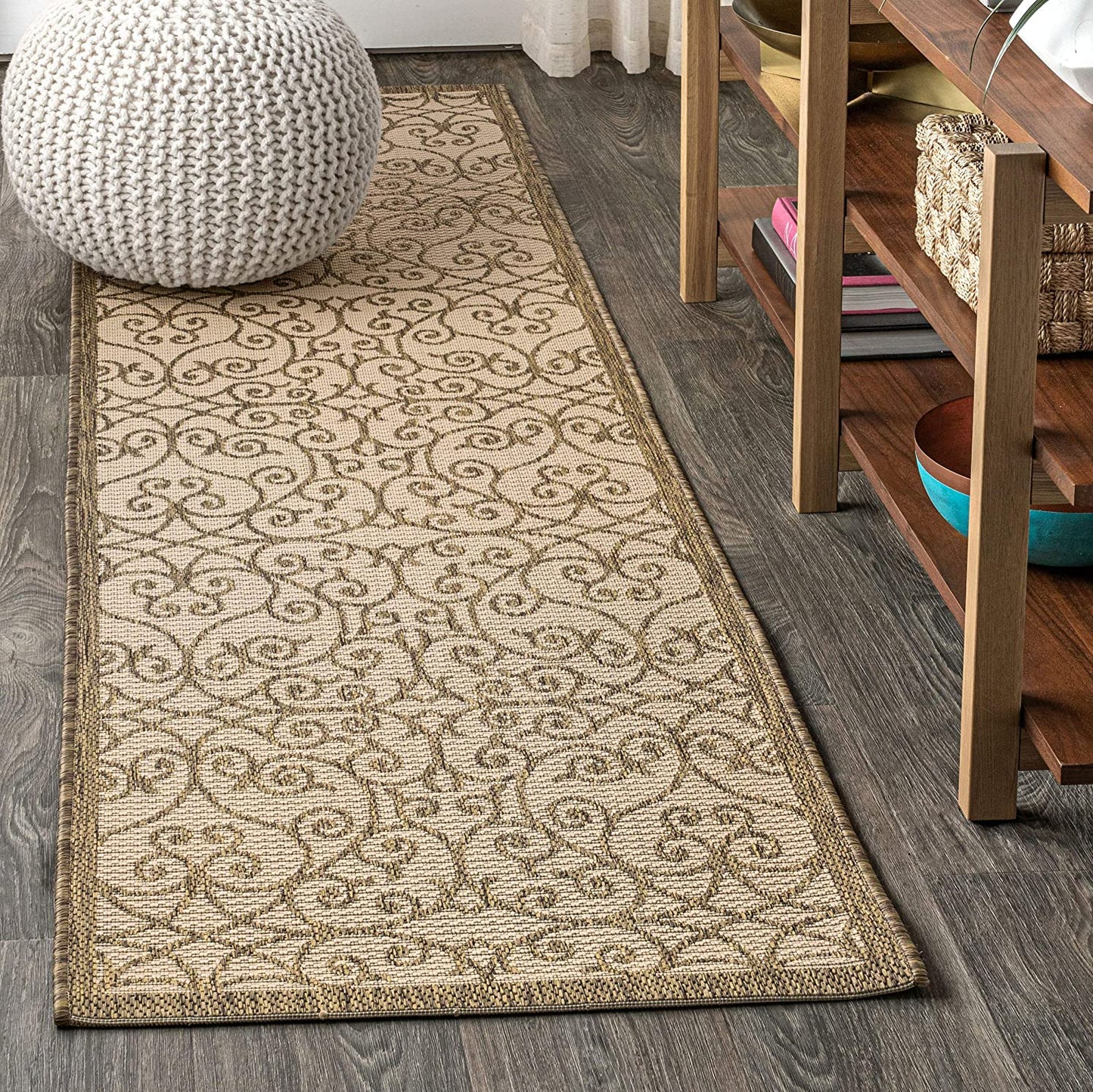 Madrid Vintage Filigree Textured Weave Indoor/Outdoor Beige/Brown Area Rug