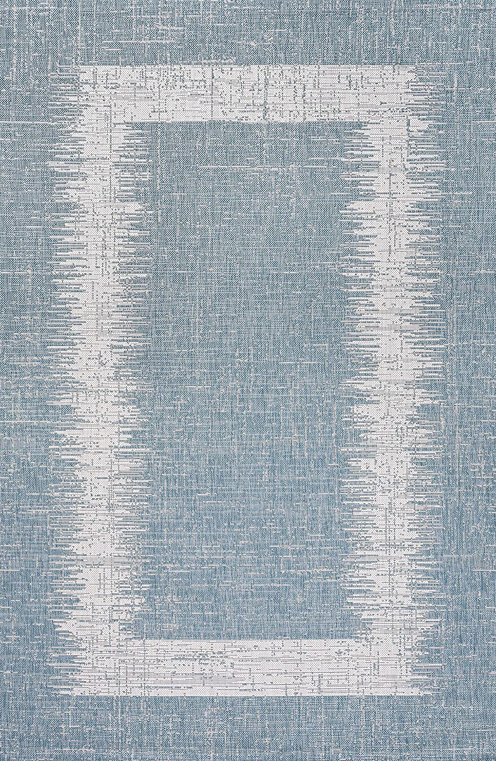 Scandi Minimalist Indoor/Outdoor Border Aqua/Ivory Soft Area Rug