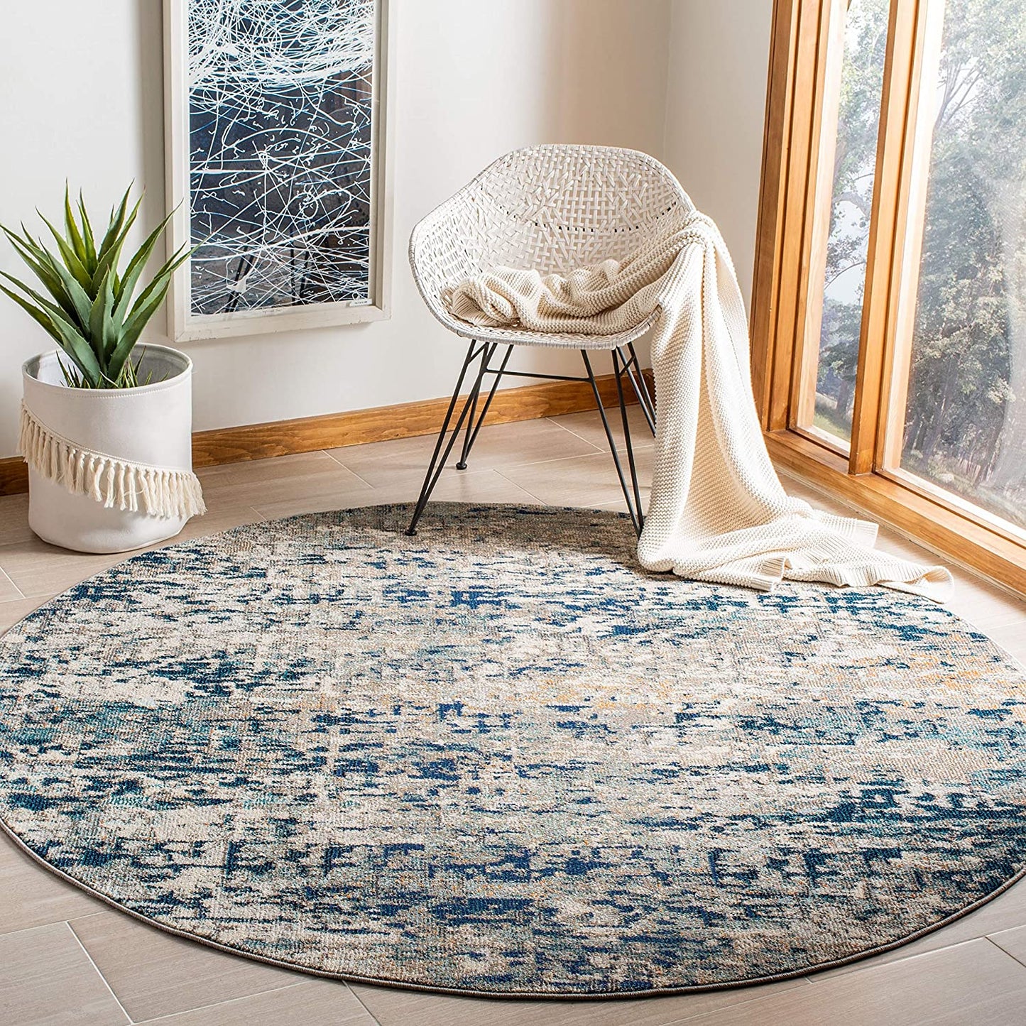 Modern Contemporary Abstract Runner, Grey/Blue