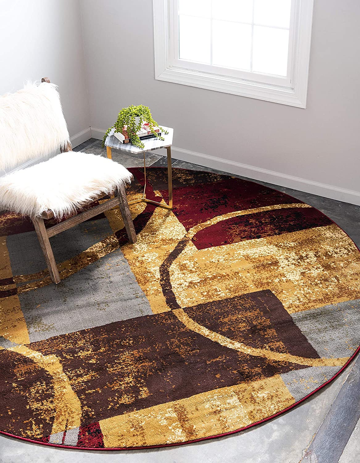 Modern Circles Rustic Warm Multi Soft Area Rug