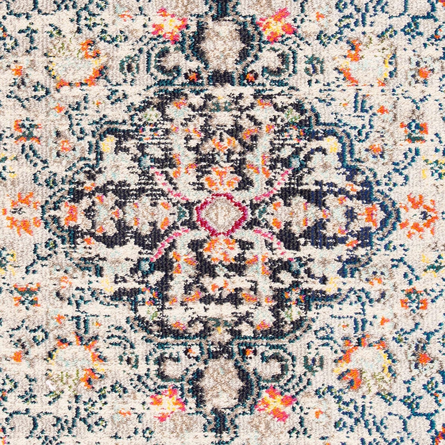 Madison Collection  Boho Chic Medallion Distressed Non-Shedding Stain Resistant Living Room Bedroom Area Rug Beige / Black