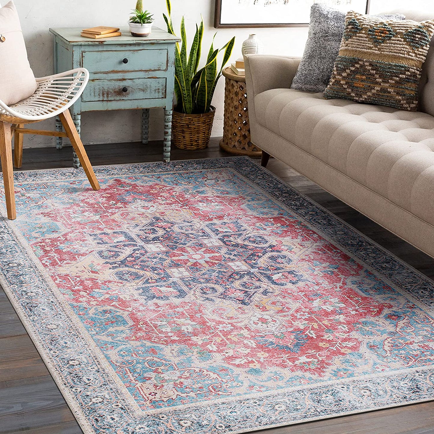 Traditional Distressed Vintage Stain Resistant Flat Weave Eco Friendly Premium Recycled Machine Washable Area Rug 8'4"x11'6" Multi