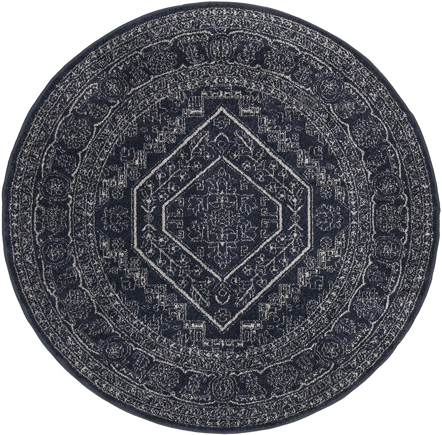 Oriental Vintage Distressed Medallion Navy/Ivory Soft Area Rug