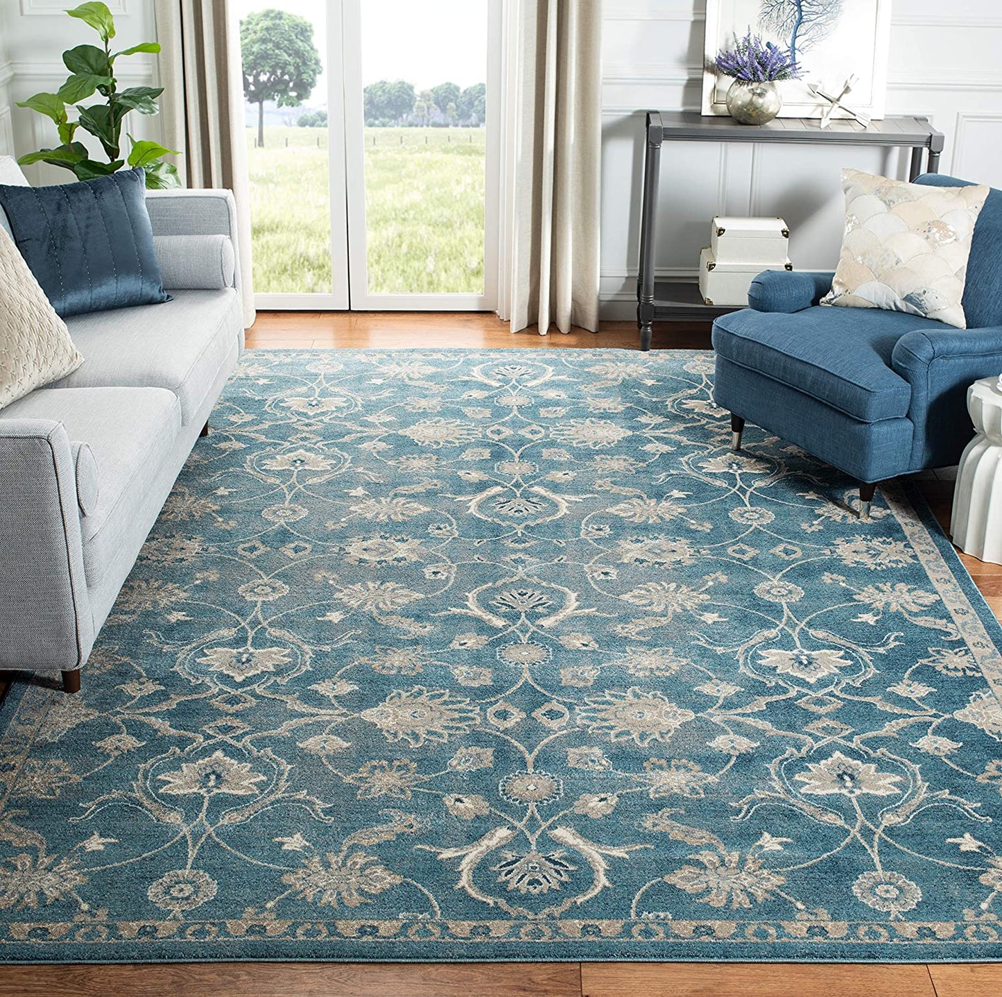 Sofia Collection Vintage Oriental DistressedSoft Area Rug Blue / Beige