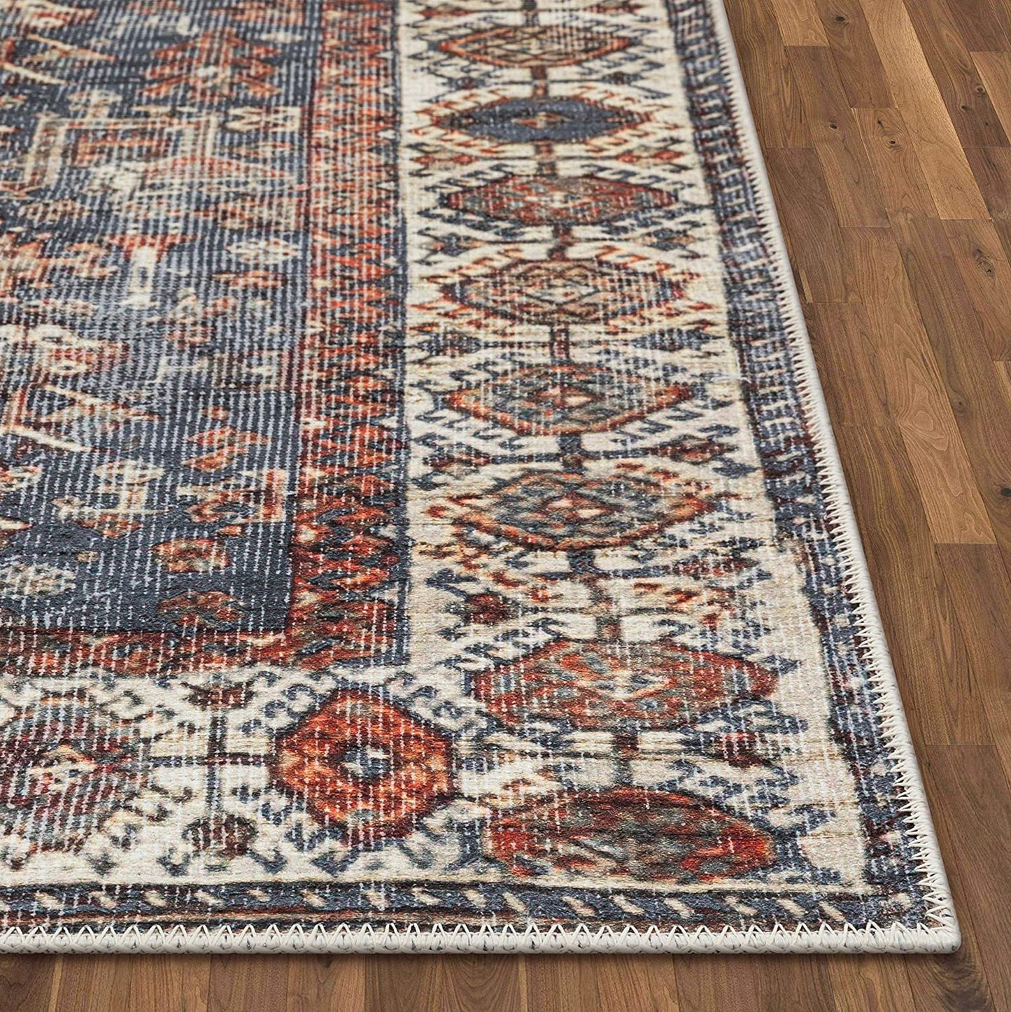 Ripon Red Blue Vintage Distressed Persian Area Rug